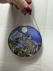 Amia Handpainted Glass Wolf Suncatcher, 6-1/2-Inch