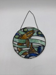 VTG 10.5” Stained Glass Koi Fish Design Sun Catcher Hand-made Round Nice!