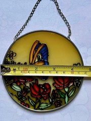 Floral Butterfly Flowers Glass & Metal Suncatcher Hand painted 4.5”