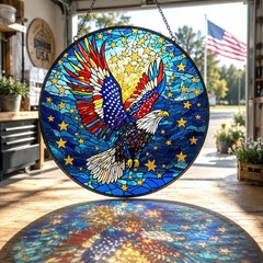 Patriotic Bald Eagle Bird Stained Glass Suncatcher