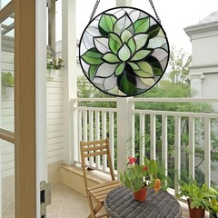 Stained Glass Window Hanging Green Lotus Suncatcher Door Garden Succulent Plant