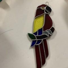 Stained Glass Parrot Suncatcher Vintage Red Yellow Blue Green