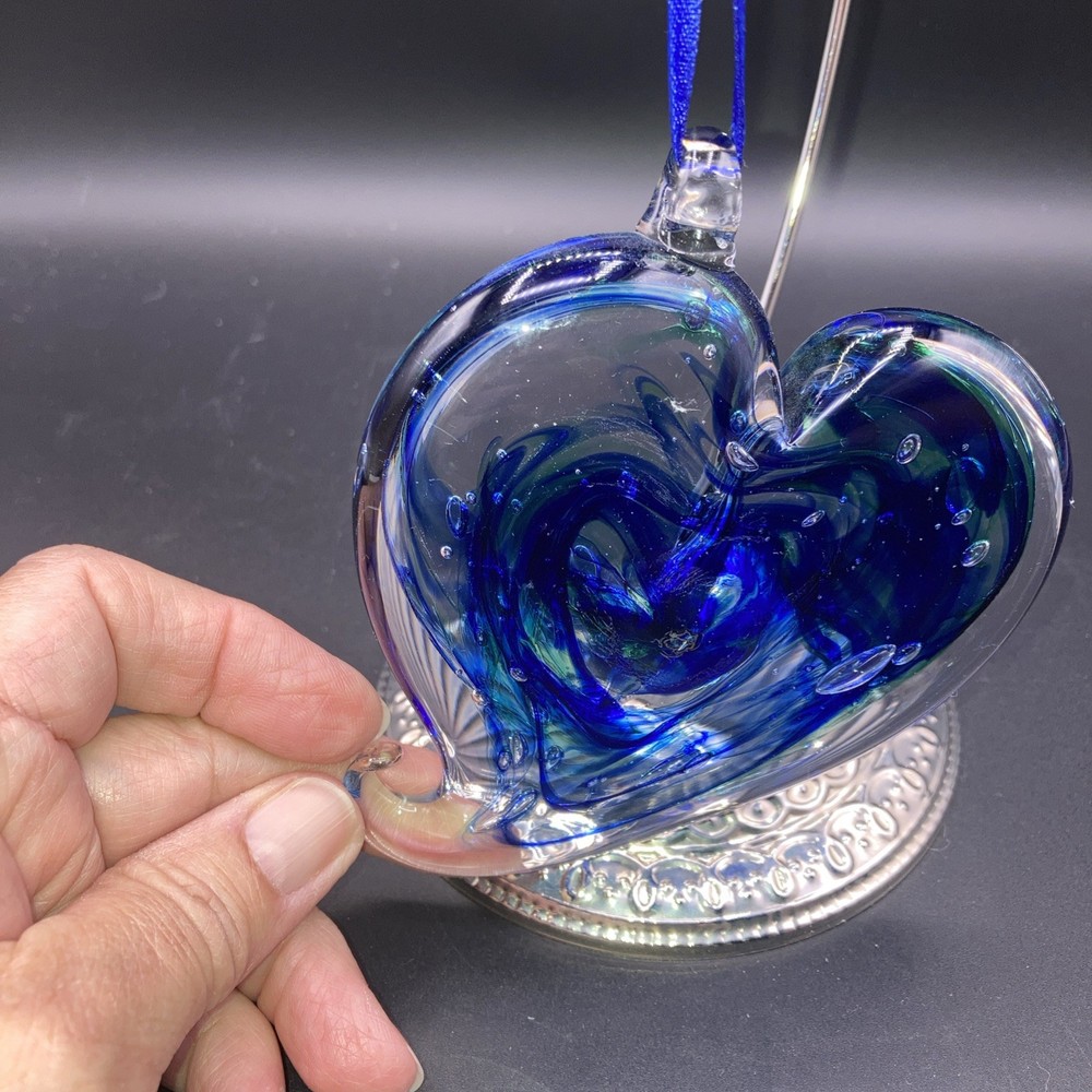 Large Blue Glass Heart Suncatcher Ornament (Holder Not Included)