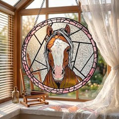 Custom Horse Portrait Stained Glass Suncatcher Pet Art