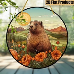 Adorable Groundhog Acrylic Suncatcher Cozy Home Decoration Window Plaque Gift