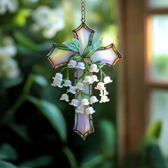 Lily of the Valley Cross Flat Acrylic Suncatcher Christian Window Hanging