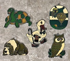 Vintage Stained Glass and Metal Suncatchers TURTLE DOG DUCK OWL HOT AIR BALLOON