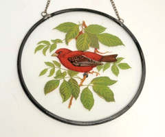 Cardinal Bird Sun Catcher 6″ round Window Glass Decor with Chain