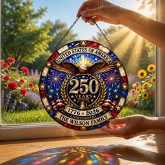 Personalized God Bless America Stained Glass Suncatcher Patriotic Eagle USA
