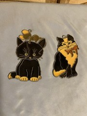 Suncatcher Vintage Lot Of 2 Kitty Cats Resin Lead Framed