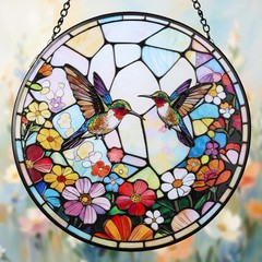 Stained Glass Suncatcher, Two Hummingbirds Sun Catchers 7.8 in Stained Glass …