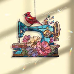 Cardinal Sewing Machine Suncatcher Acrylic Window Decor