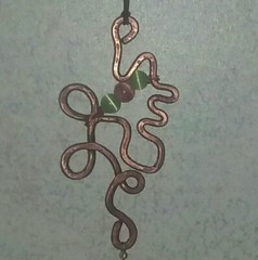 Hand Crafted Sun Catcher Hammered Solid Copper Hanger Multi Color Glass Beads