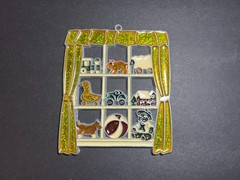Vintage Poly Resin Glitter Multicolor Toy Store Window Suncatcher Ornament 5″