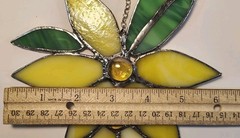 Hanging Handcrafted Yellow Flowers W/Green Leaves Hanging Suncatcher 7.5″ x 6″