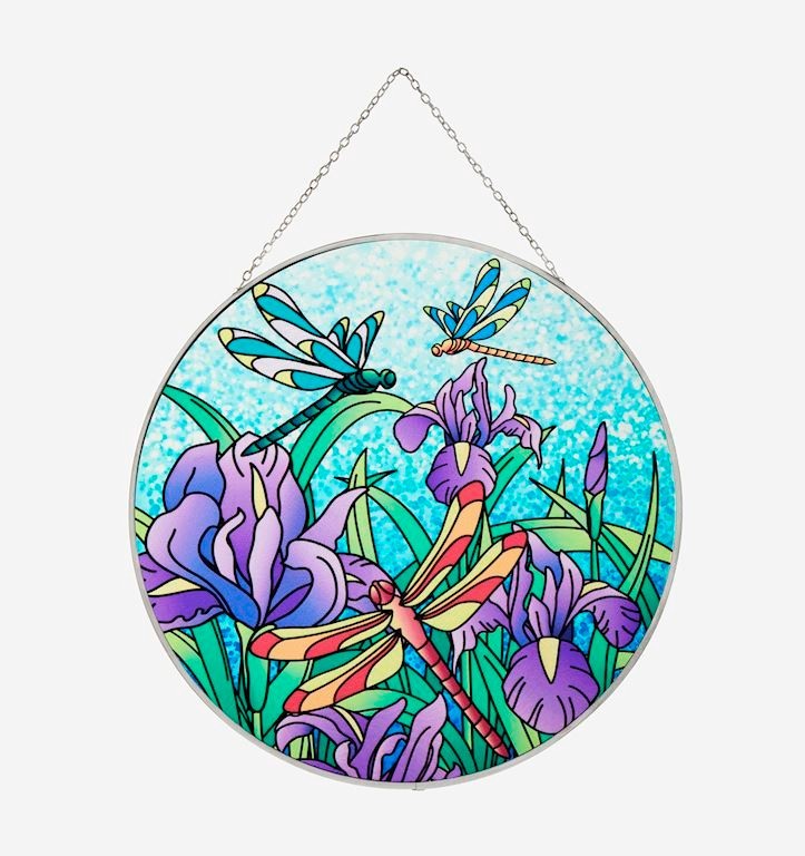 Vibrant Dragonfly Suncatcher 30 cm Diameter Stained Glass Design Metal Chain