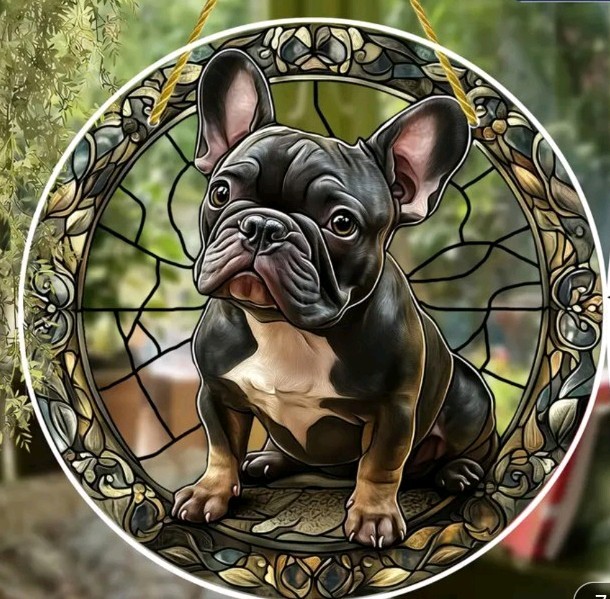 Acrylic French Bulldog Sun Catcher 2D Flat Floral Pet Window Hanging Decoration