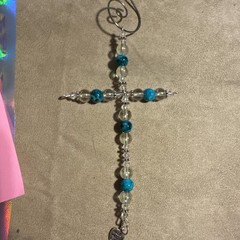 BEADED CROSS SUN CATCHER glass bead with Beaded Hook Inspiring Message Handmade