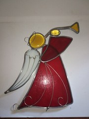Stained Glass Angel-Trumpet Leaded Vintage 90’s 7 ” x 6 ” Embellished Design