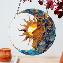 Sun and Moon Stained Acrylic Window Hanging,Sun Catcher Window Decor,Outdoor Gar