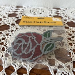 Autom Sun Catcher Stained Glass Vintage NOS Red Rose 🌹 Taiwan 80s Window Decor