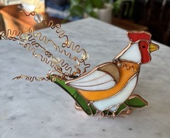 Stained Glass Suncatcher Rooster Chicken Tea Light Multicolor 3.5