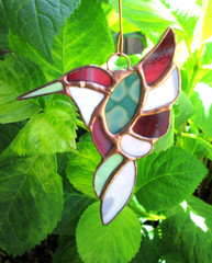 Stained Glass Hummingbird Suncather Ornament (Green and Pink Mottle) Great Gift!