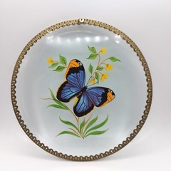 Cottagecore Glass Sun Catcher Butterfly/Flower Transferware Design 6-1/8″