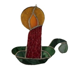 Stained Glass Christmas Holiday Chamber Candle Sun Catcher Red Green Amber