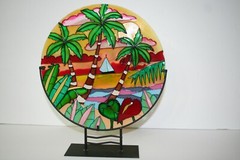 Stained Glass Look. Tranquility by The Sea 12″ H 10″W VERY GOOD COND. (J)*