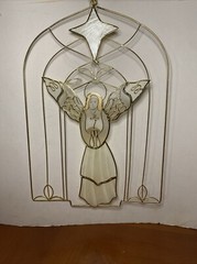 Vintage Capiz Suncatcher Shell Art Gold Wall Hanging Angel With North Star
