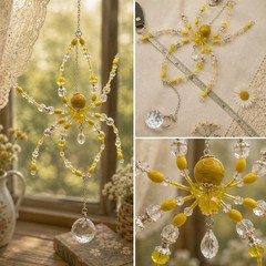 Handmade Yello Beaded Spider Hanging Window Decor