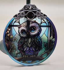 Owl Stained Glass Window Hanging, 7.9″ Owl on a Branch Suncatcher for Window