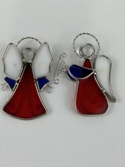 Stained Glass Angel Ornament Sun Catcher Vintage Christmas Red White Blue Harp
