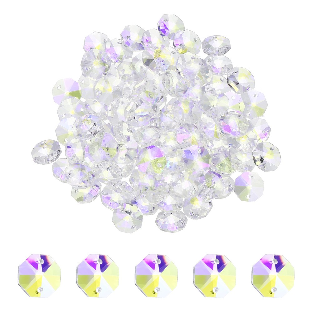 14mm Glass Octagon Beads, Sun Catcher Beads Bulk 120 Pcs & Rainbow Color