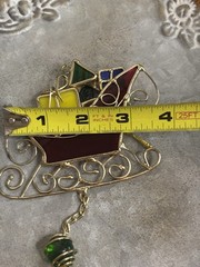 Kirkland Stained Glass Sun Catcher/Ornament Sleigh w/Hanging Bead & Jingle Bell