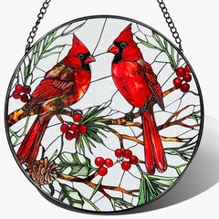 8-Inch Cardinal Stained Glass Sun Catcher for Home Decor and Gifts