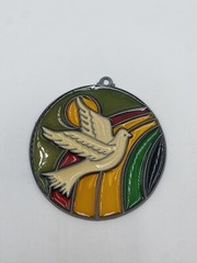 Vintage Peace Dove Bird Rainbow Stained Glass Suncatcher 3.75″ 80s