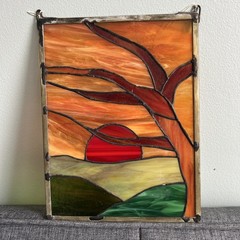 Brutalist 10.5″ Sunset Genuine Stained Glass Window Sun Catcher – One Of A kind