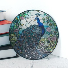Peacock Stained Glass Suncatcher 8Inch Indoor Window Decor Gift