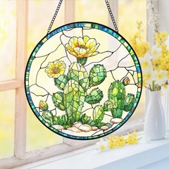 Cactus Stained Glass Suncatcher Desert Plant Window Hanging Home Garden Art