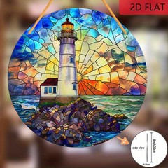 Stunning Lighthouse Seaside Scene Acrylic Sun Catcher Patio Corridor Decoration