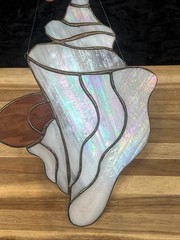 Vintage Beautiful 11” Leaded Glass Suncatcher Iridescent Seashell Conch Shell