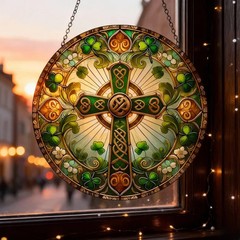 St Patricks Day Stained Glass Leprechaun Suncatcher Lucky Irish Decor