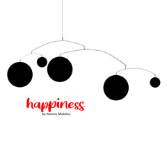 HAPPINESS Black Hanging Art Mobile 17″x52″ Large Kinetic MCM Retro Home Decor