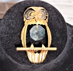 24K Gold Plated Spotted Owl Magnet W/Clear Swarovski Element Crystal