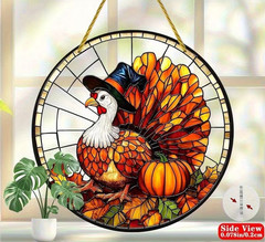 2D Flat Acrylic Fall Thanksgiving Turkey 8″ Window Suncatcher. Window Decor