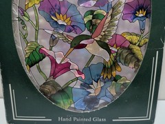 Amia Hand Painted Stained Glass Window Art Panel Sun Catcher Sunflower Butterfly