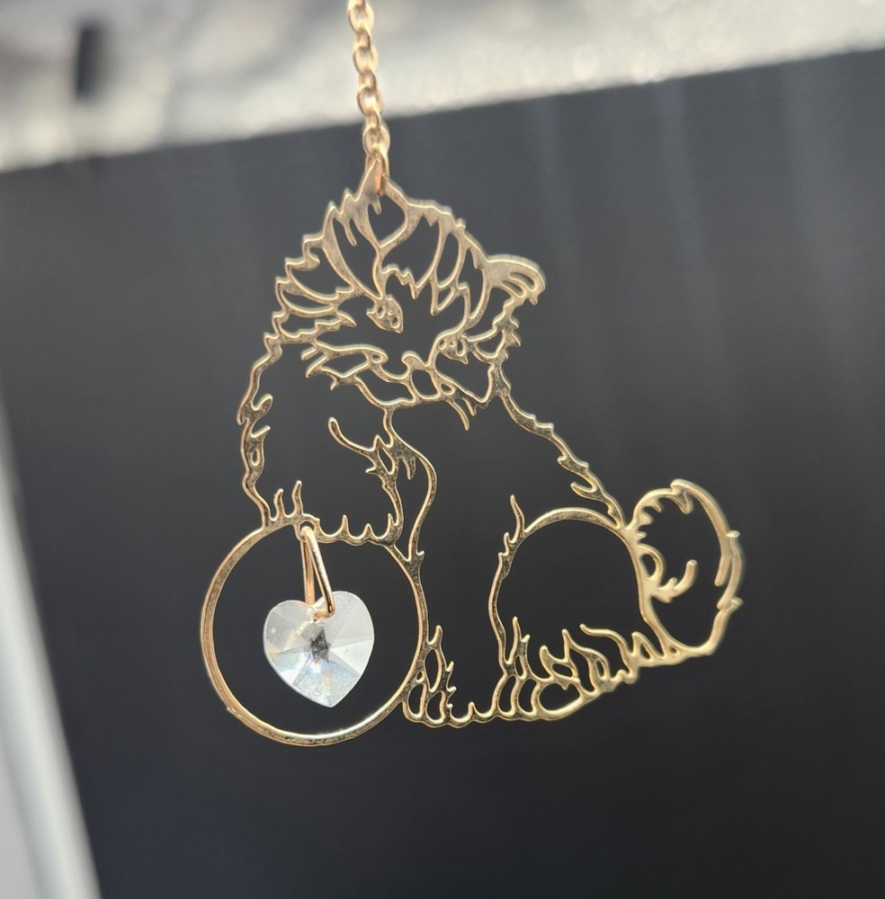 Vintage 24k Gold Plated Cat Suncatcher Ornament with Heart Crystal…