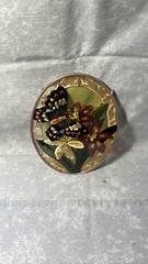 AMIA Hand Painted Glass Suncatcher Round Butterfly and Flowers